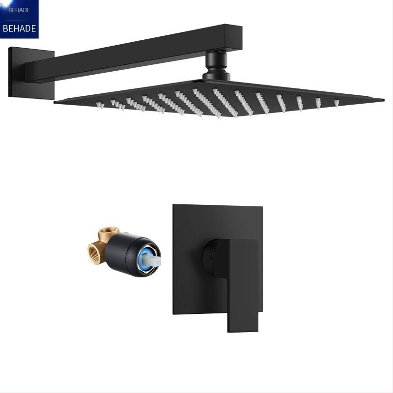 Set de duș încastrat, cu funcție unică, duș tip ploaie, material cupru, formă pătrată a dușului, model 9236