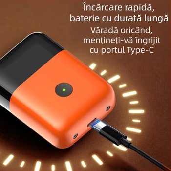 Mașină de ras electric IP67, lavabilă pe tot corpul, cap reciproc cu 3 lame, baterie încorporată 800-1000 mAh, reîncărcabilă, motor fără perii, zgomot redus