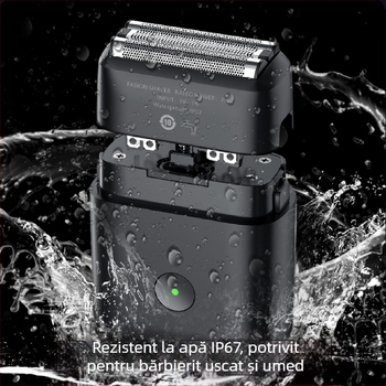 Mașină de ras electric IP67, lavabilă pe tot corpul, cap reciproc cu 3 lame, baterie încorporată 800-1000 mAh, reîncărcabilă, motor fără perii, zgomot redus