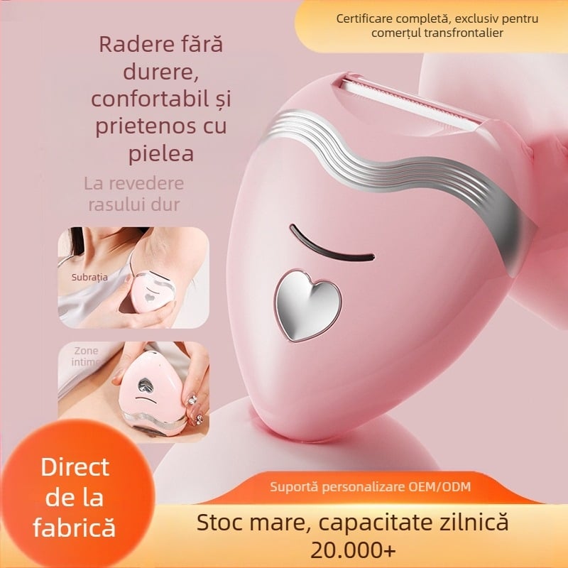 Aparat de ras electric 3‑în‑1 pentru zone intime și corp, tunde părul pubian, axile, picioare și păr pe buza superioară, pentru femei