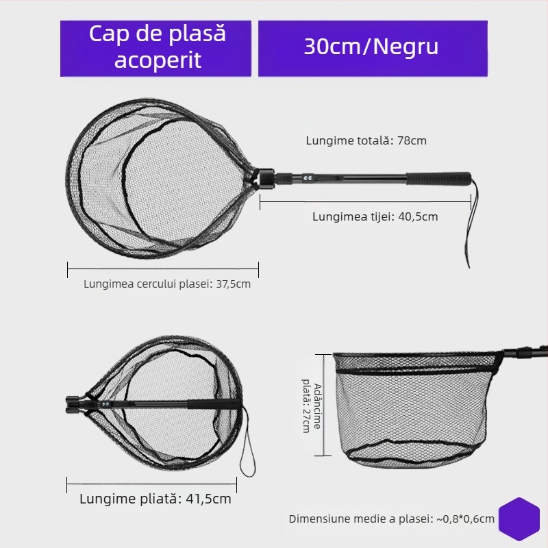 Plasă de pescuit pliabilă din silicon – set portabil pentru pescuit sportiv, pentru pești mari, adâncime a plaselor 30–35 cm, ochiuri groase, nu se contractă