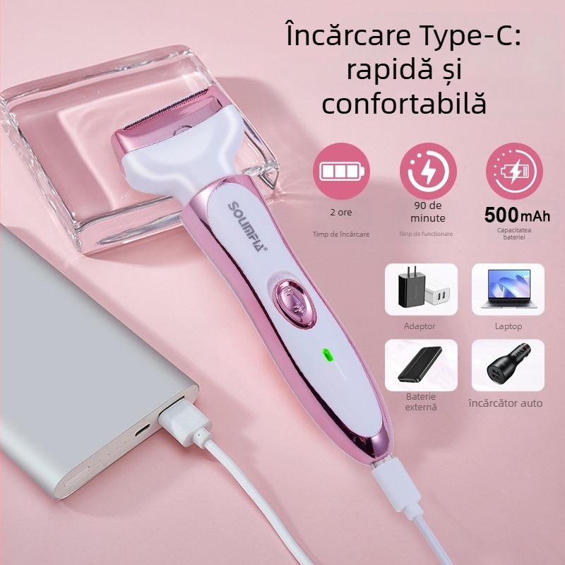 SOLIMPIA HT-581 rasor electric și epilator cu alimentare USB, corp din ABS, cap de tăiere din oțel inoxidabil, pentru utilizare umedă și uscată.