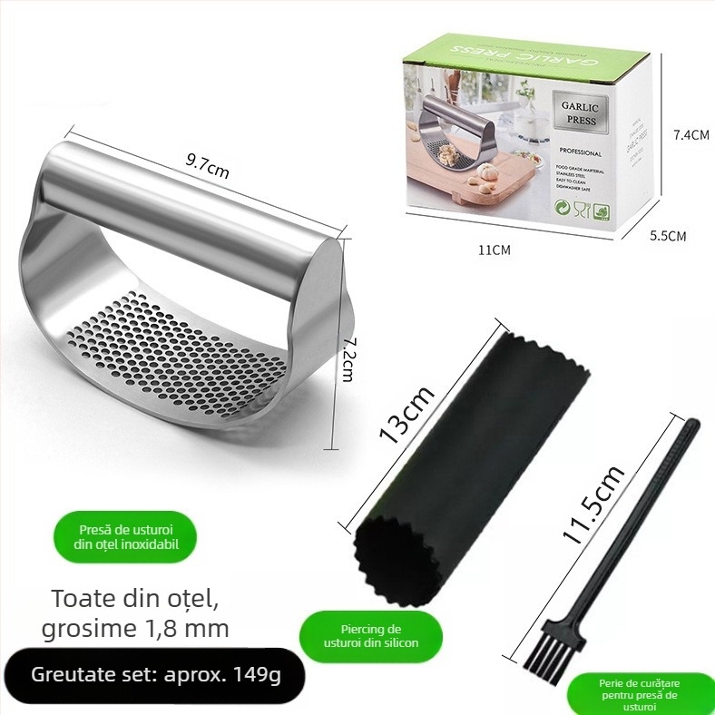 Presă de usturoi – oțel inoxidabil 304, multifuncțională, brand Pin Hengzuo, personalizare și imprimare logo