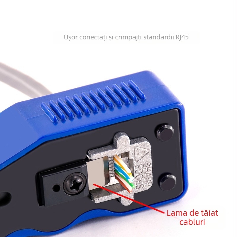 Clește multifuncțional pentru cabluri de rețea cu Through-Hole – 8P, crimpare și îndepărtarea izolației, Cat5e/Cat6, oțel carbon
