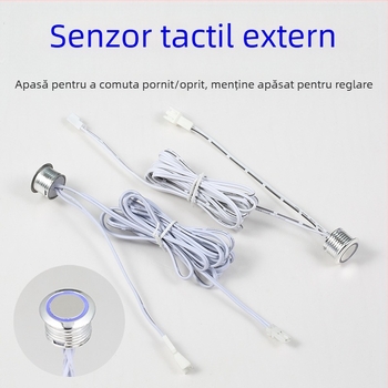 Iluminare pentru dulap cu senzor inteligent, întrerupător tactil extern și control de reglare a intensității luminii (12–24 V DC, întârziere reglabilă)