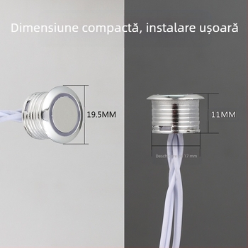 Iluminare pentru dulap cu senzor inteligent, întrerupător tactil extern și control de reglare a intensității luminii (12–24 V DC, întârziere reglabilă)