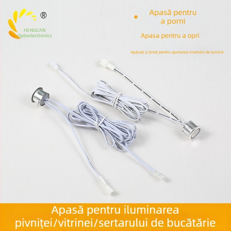 Iluminare pentru dulap cu senzor inteligent, întrerupător tactil extern și control de reglare a intensității luminii (12–24 V DC, întârziere reglabilă)