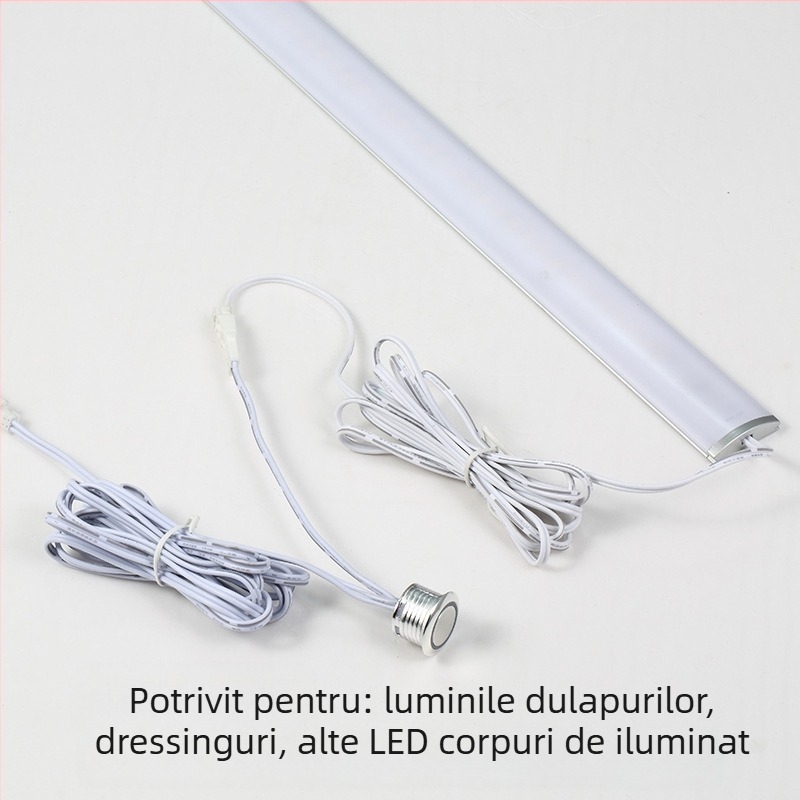 Iluminare pentru dulap cu senzor inteligent, întrerupător tactil extern și control de reglare a intensității luminii (12–24 V DC, întârziere reglabilă)