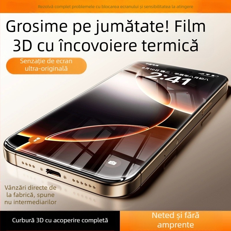 Protecție ecran sticlă temperată pentru iPhone 16 Pro Max, margine 3D curbată, adeziv complet, protecție intimitate, claritate HD