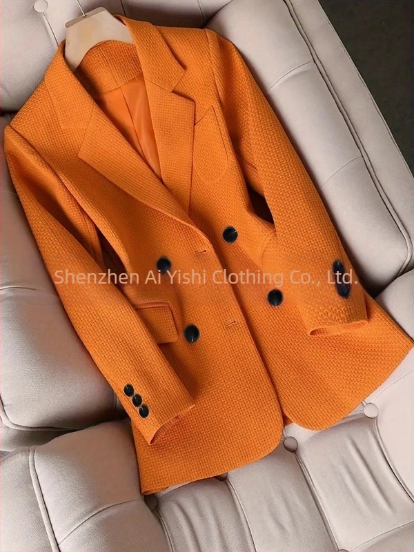 Sacou de damă pentru costum, rever de sacou, mâneci lungi, nasturi în două rânduri, material poliester 95%+, design colaj/patchwork