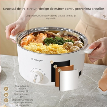 Oală electrică de gătit cu temperatură reglabilă, 400-800W, capacitate 2-3L, vas interior din oțel inoxidabil, funcții: abur, prăjit, gătit, fierbere