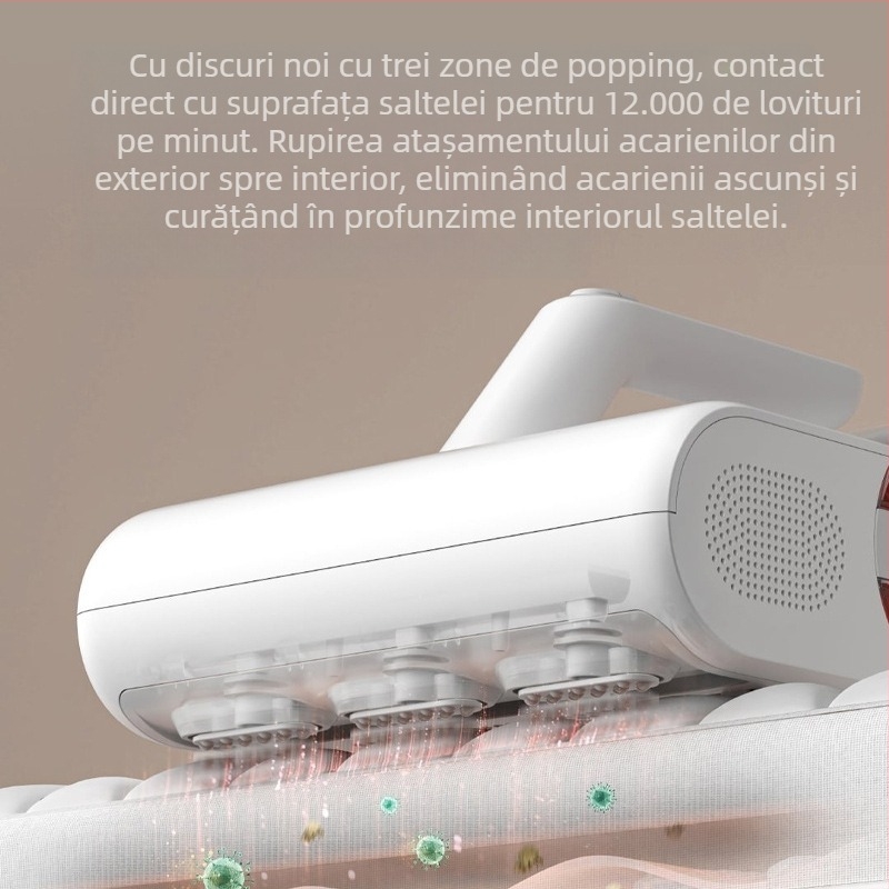 Aspirator pentru eliminarea acarienilor cu UV sterilizare și cap de duză pentru acarieni (cablu 2 m; tensiune 111–240 V; capacitate recipient praf 0.2–0.3 L)