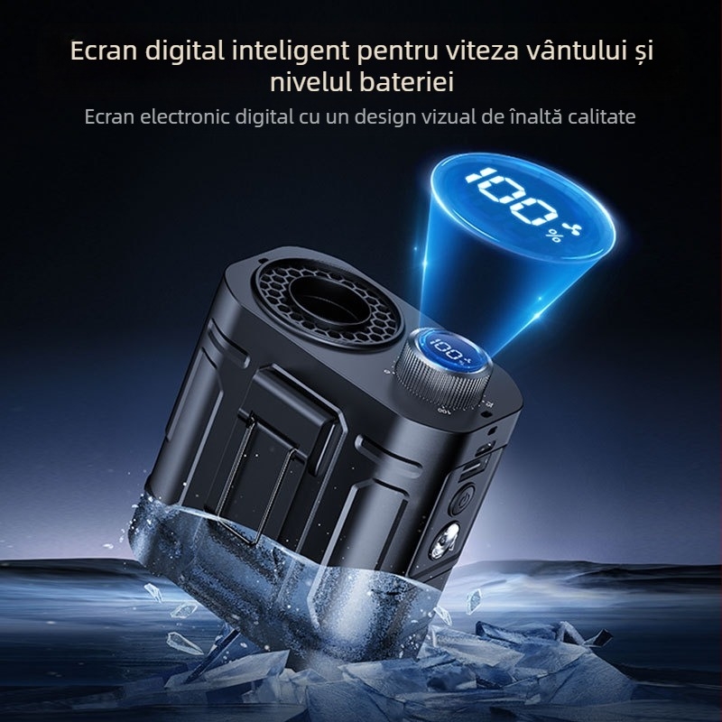 Ventilator pentru talie cu baterie încorporată de 6000mAh, afișaj digital, reglare fără trepte, lumină de noapte, reîncărcabil, motor brushless