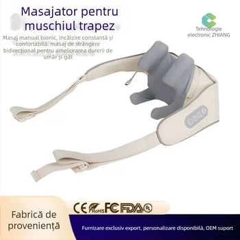 Masaj pentru umeri și gât, cu 6 capete de masaj, alimentare USB, funcție de temporizare, model 002, finisaj din piele