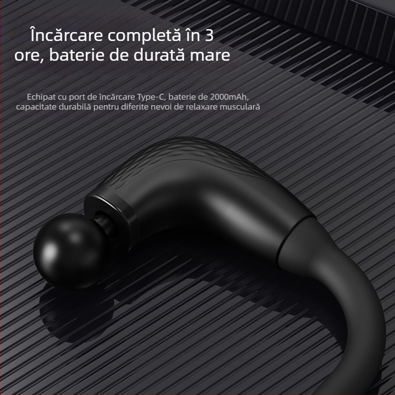 Fascia gun portabil cu 4 capete, motor cu perii, 5 niveluri de viteză, baterie încorporată 1200–2000 mAh, zgomot redus 36–45 dB