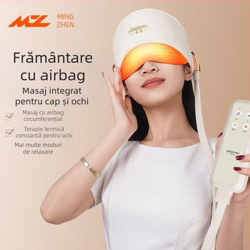 Casca de masaj pentru cap și ochi cu airbag și compresie caldă – reîncărcabilă, 3 trepte, masaj integrat cap-ochi