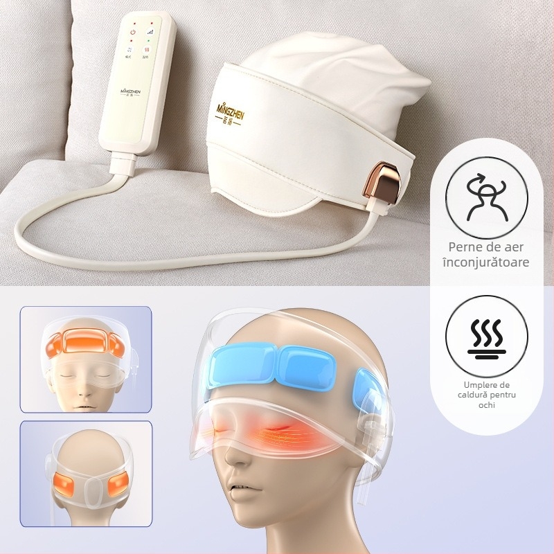 Casca de masaj pentru cap și ochi cu airbag și compresie caldă – reîncărcabilă, 3 trepte, masaj integrat cap-ochi