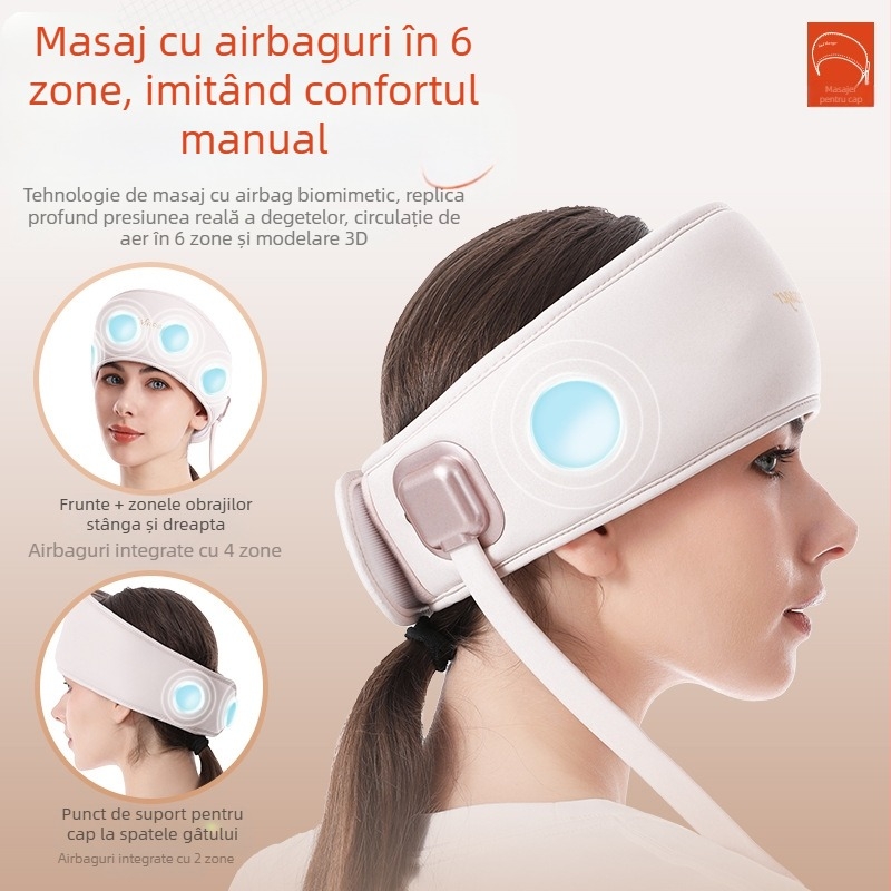 Casca de masaj pentru cap și ochi cu airbag și compresie caldă – reîncărcabilă, 3 trepte, masaj integrat cap-ochi