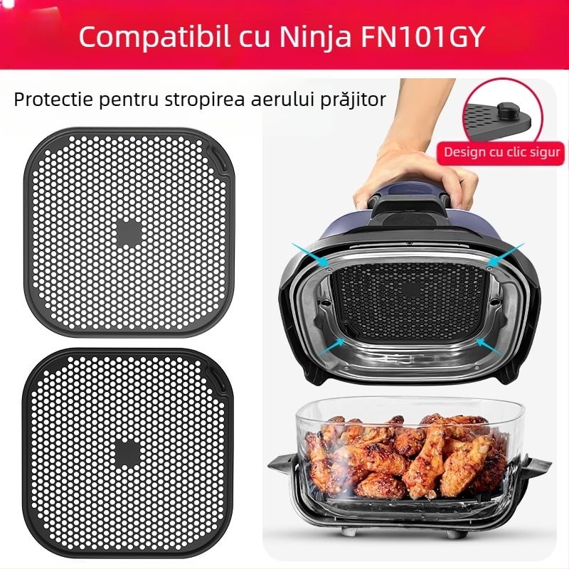 Accesoriu pentru friteuză cu aer: placă din silicon antiulei, cu zonă dublă împotriva stropilor pentru Ninja FN101 – material siliconic, stil modern, lansare 2025.3
