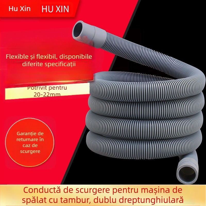 Huxin LMJD conductă de drenaj pentru mașina de spălat cu tambur, dublu drept – PVC, presiune nominală 2, interval de temperatură 20–40°C, montaj încorporat