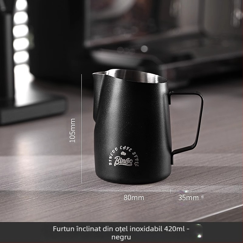 Bin Coo cană de lapte din oțel inoxidabil pentru latte art, stil modern minimalist, cu logo imprimat, 0,3 kg