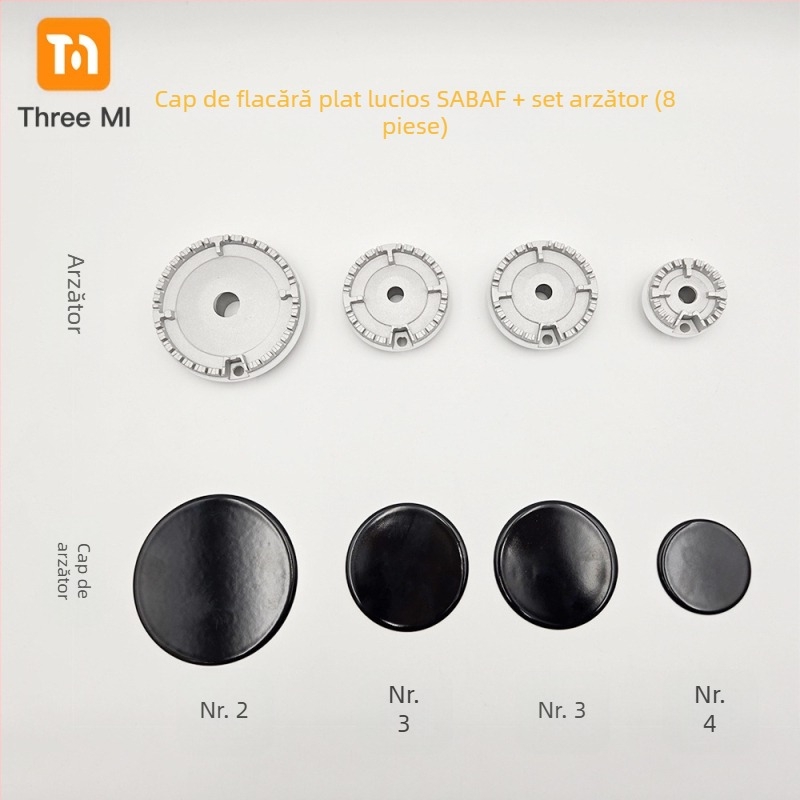 Capac din fier pentru aragaz + set distribuitor de flacără — instalare manuală • Marcă: threemi • Model: Flat fire cover + flame distributor set • Greutate netă: 500 g