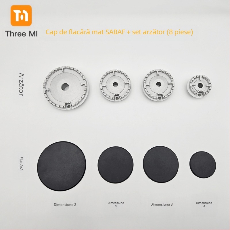 Capac din fier pentru aragaz + set distribuitor de flacără — instalare manuală • Marcă: threemi • Model: Flat fire cover + flame distributor set • Greutate netă: 500 g