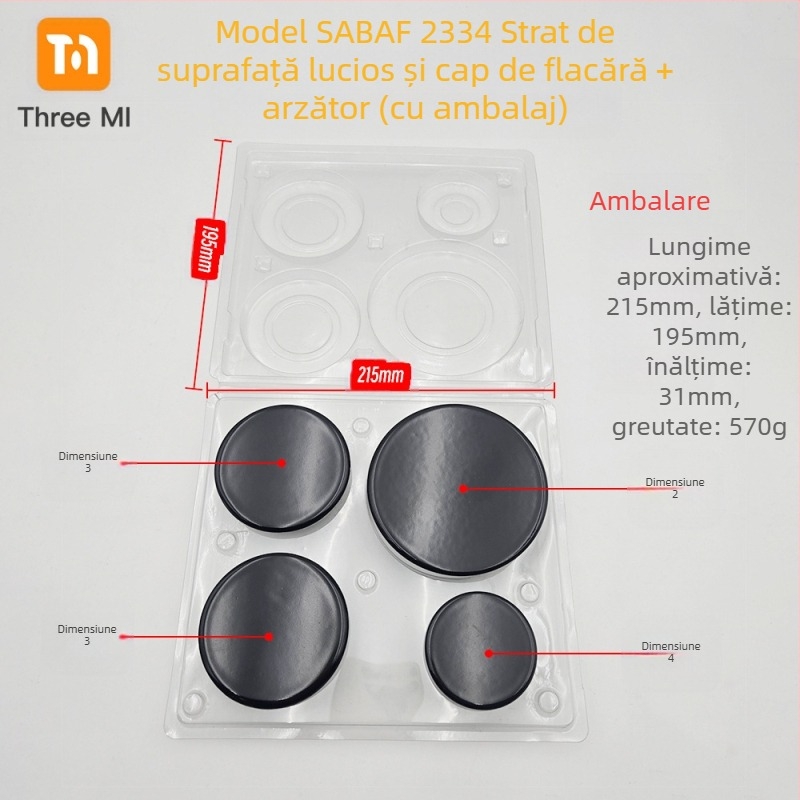 Capac din fier pentru aragaz + set distribuitor de flacără — instalare manuală • Marcă: threemi • Model: Flat fire cover + flame distributor set • Greutate netă: 500 g