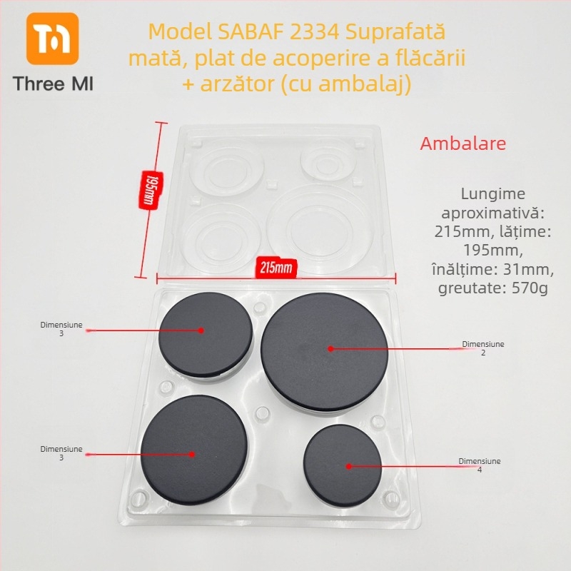 Capac din fier pentru aragaz + set distribuitor de flacără — instalare manuală • Marcă: threemi • Model: Flat fire cover + flame distributor set • Greutate netă: 500 g