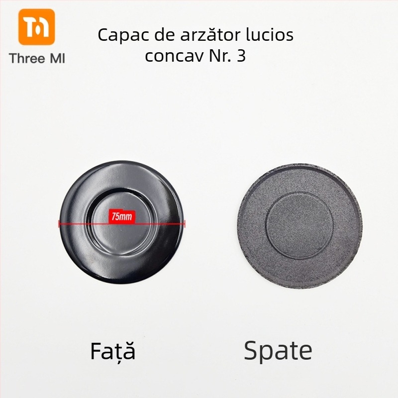 Capac din fier pentru aragaz + set distribuitor de flacără — instalare manuală • Marcă: threemi • Model: Flat fire cover + flame distributor set • Greutate netă: 500 g