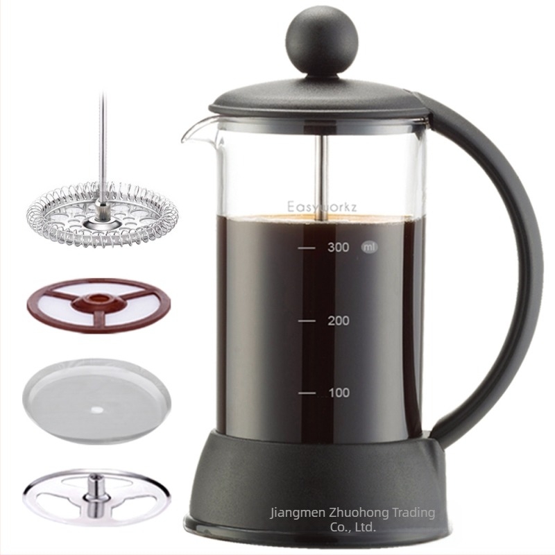 Easyworkz Cafetieră franțuzească pentru cafea – 304 oțel inoxidabil, sticlă rezistentă la căldură, filtru încorporat, stil simplu