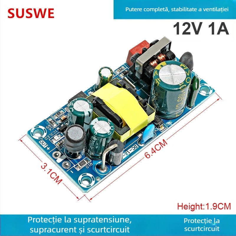 SUSWE Placă de alimentare cu comutator pentru încălzire pernă scaun, modul încorporat, ieșire 24V/12V, eficiență 88%, greutate 202 g, protecție nivel II