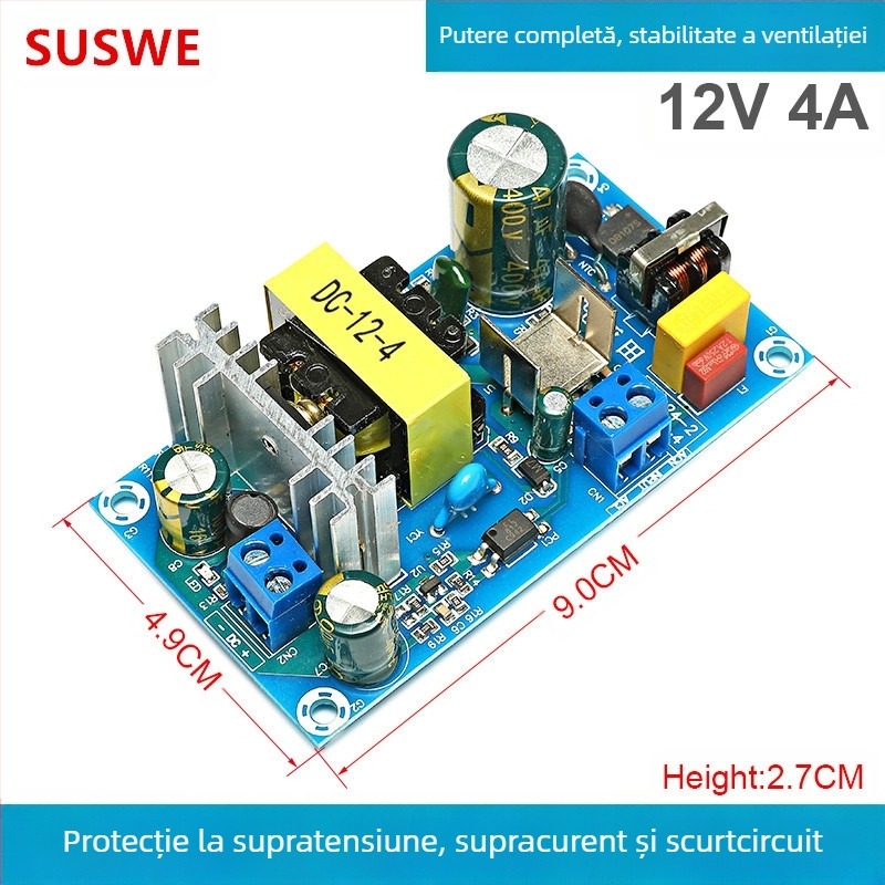 SUSWE Placă de alimentare cu comutator pentru încălzire pernă scaun, modul încorporat, ieșire 24V/12V, eficiență 88%, greutate 202 g, protecție nivel II