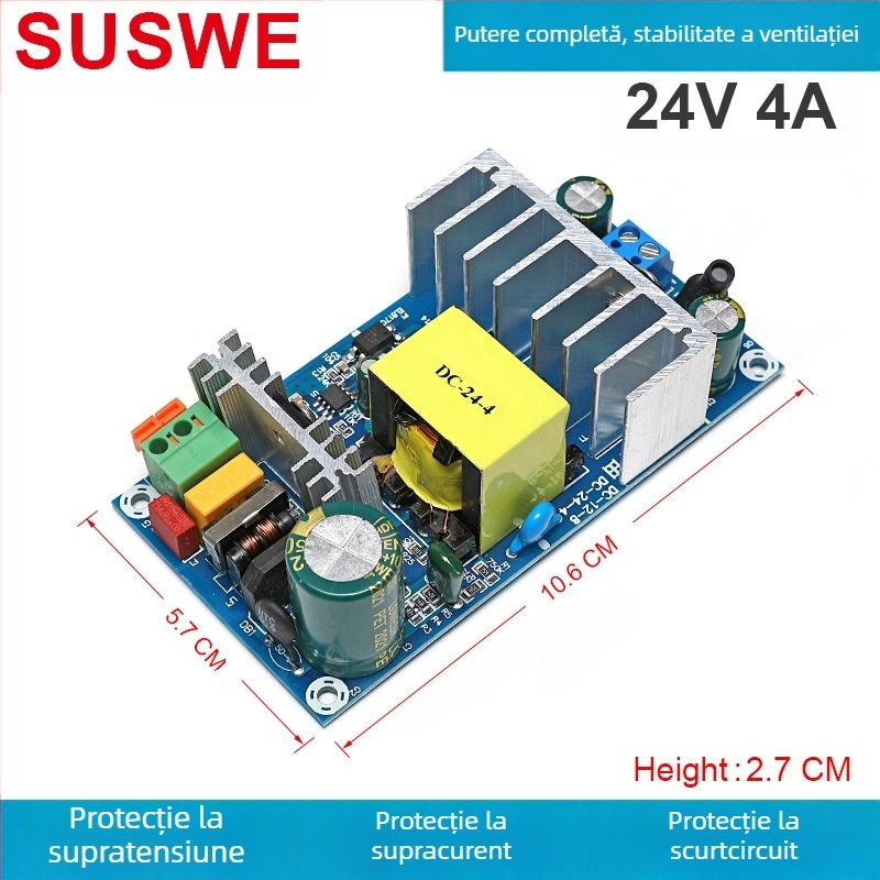 SUSWE Placă de alimentare cu comutator pentru încălzire pernă scaun, modul încorporat, ieșire 24V/12V, eficiență 88%, greutate 202 g, protecție nivel II