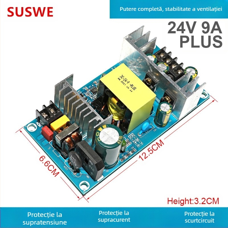 SUSWE Placă de alimentare cu comutator pentru încălzire pernă scaun, modul încorporat, ieșire 24V/12V, eficiență 88%, greutate 202 g, protecție nivel II