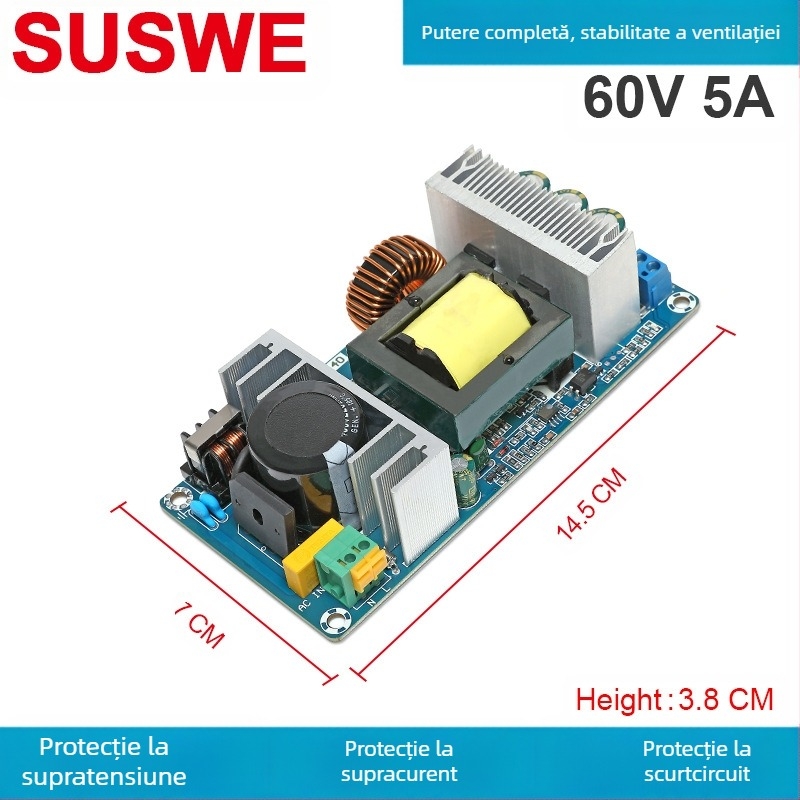 SUSWE Placă de alimentare cu comutator pentru încălzire pernă scaun, modul încorporat, ieșire 24V/12V, eficiență 88%, greutate 202 g, protecție nivel II