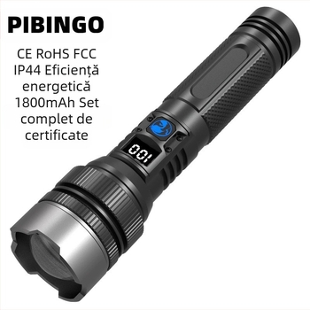 Focar LED de mână cu focalizare reglabilă, 10W, 800 lm, afișaj digital, baterie 18650