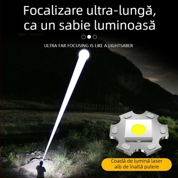 Focar LED de mână cu focalizare reglabilă, 10W, 800 lm, afișaj digital, baterie 18650