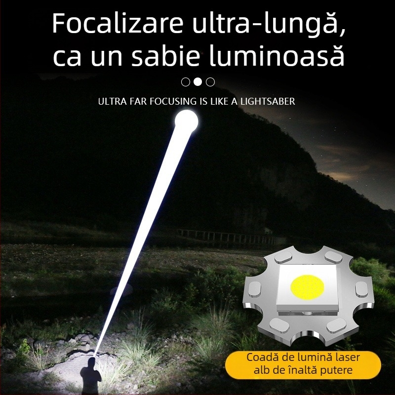 Focar LED de mână cu focalizare reglabilă, 10W, 800 lm, afișaj digital, baterie 18650