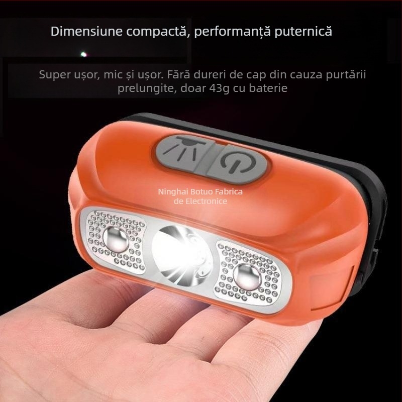 Frontala pentru cap LED 5W, baterie 800 mAh, reîncărcabilă, acționată prin apăsare, rază până la 500 m, carcasă ABS