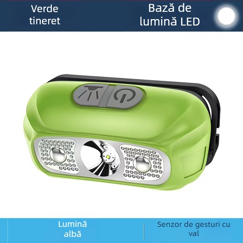 Frontala pentru cap LED 5W, baterie 800 mAh, reîncărcabilă, acționată prin apăsare, rază până la 500 m, carcasă ABS