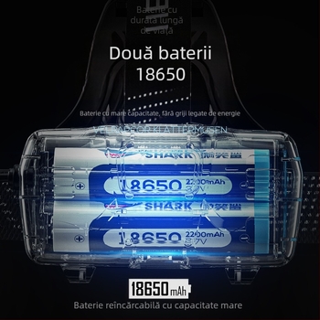 Smiling Shark LED Far de cap, aliaj de aluminiu, baterie reîncărcabilă 4400mAh, rază 100–200 m, LED sursă de lumină