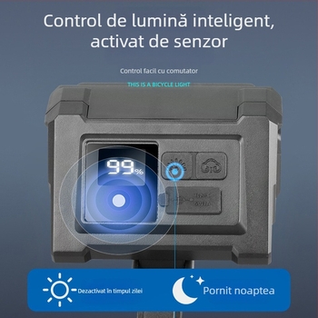 Shark Dragon lumină frontală pentru bicicletă – senzor de lumină inteligent, USB reîncărcabil, afișaj digital, pentru ciclism nocturn pe drumuri și munți