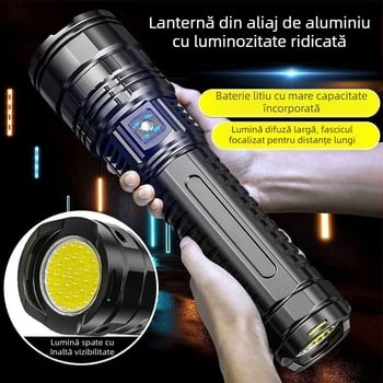 Lanternă de mână cu LED laser, 30W, 1000 lm, fascicul de 500 m, baterie 5400 mAh, corp din aliaj de aluminiu
