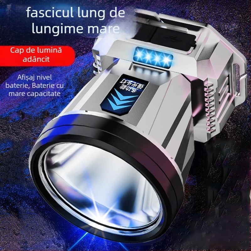 Far LED cu Type-C reîncărcabil pentru pescuit noaptea și camping — 10W, 1200mAh, montură pe cap, fascicul 200–500 m