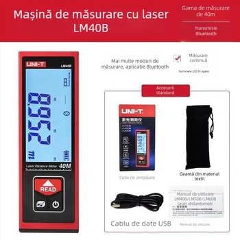 Distanțometru cu laser, aparat de mână, seria LM40+, măsurare infraroșu, precizie înaltă, pentru decor interior
