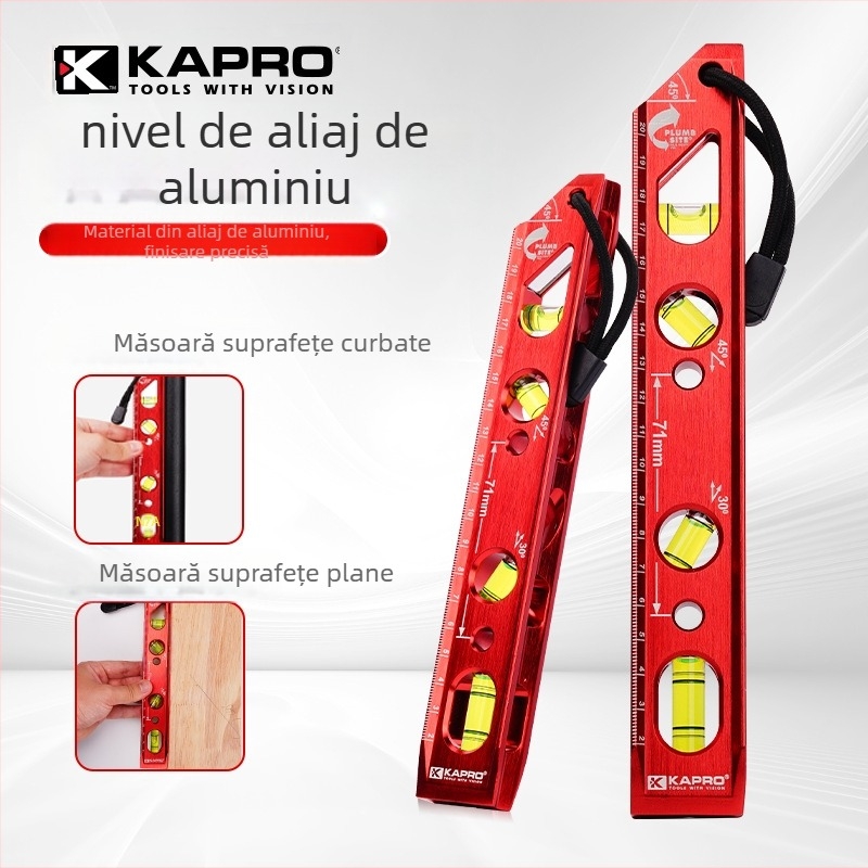 Nivel cu magnet puternic, carcasă turnată, 4 baloane cu bule, pentru montajul conductelor