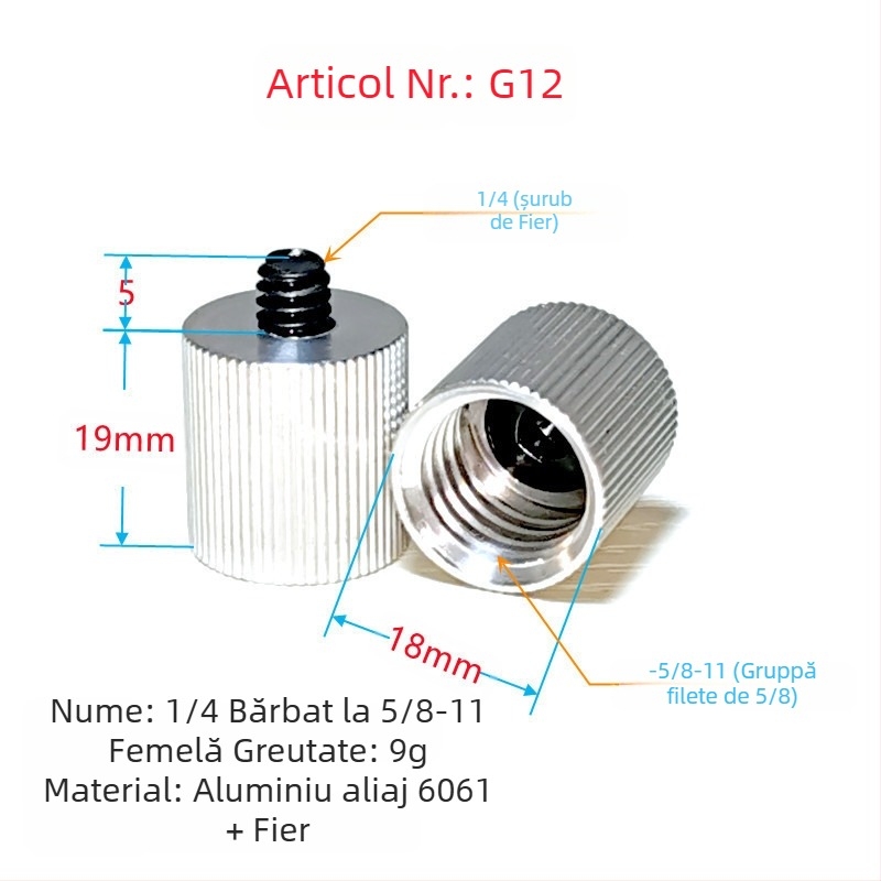 Nivel laser cu adaptor pentru trepied, rotire 1/4, șurub 5/8, montaj 3/8, laser infraroșu
