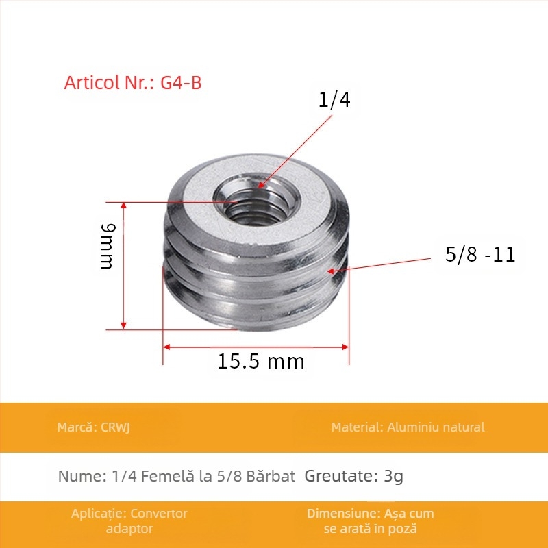 Nivel laser cu adaptor pentru trepied, rotire 1/4, șurub 5/8, montaj 3/8, laser infraroșu