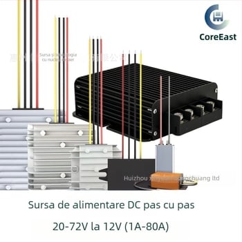 Convertor DC-DC CoreEast: intrare 20–72V, ieșire 12V, până la 60A, IP67 impermeabil, eficiență 95%, alimentare cu comutare